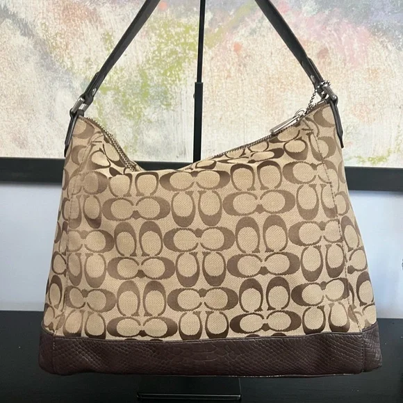 Coach Charlie Signature Python Brown and Tan Shoulder Bag - Picture 6 of 15